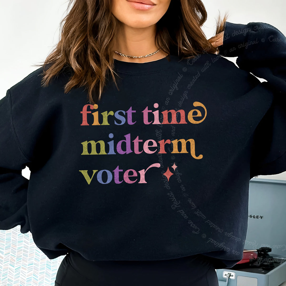 First Time Midterm Voter Care & Resist Gildan crewneck sweatshirt in Black