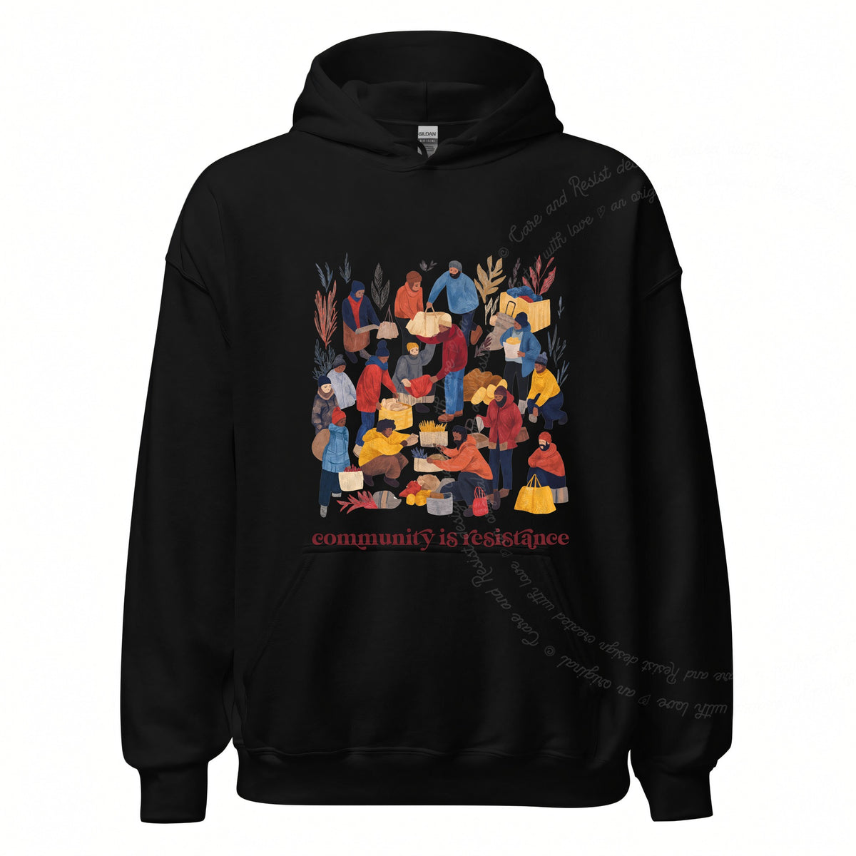 Community is Resistance Retro People Care & Resist Gildan hoodie in Black
