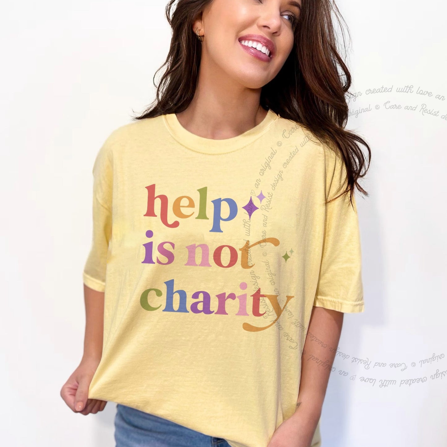 Help is not Charity Care & Resist rainbow Comfort Colors tee, Banana