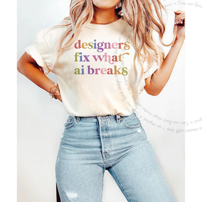 Designers Fix What Ai Breaks Care & Resist rainbow Comfort Colors tee, Ivory