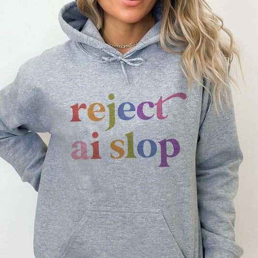 Reject Ai Slop Care & Resist Gildan hoodie in Sport Grey