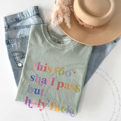 This Too Shall Pass but Holy Fuck Care & Resist progressive t-shirt in Bay