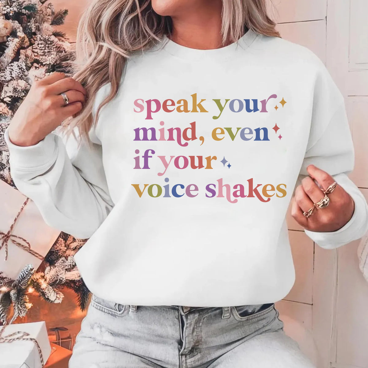 Speak Your Mind Care & Resist Gildan crewneck sweatshirt in White