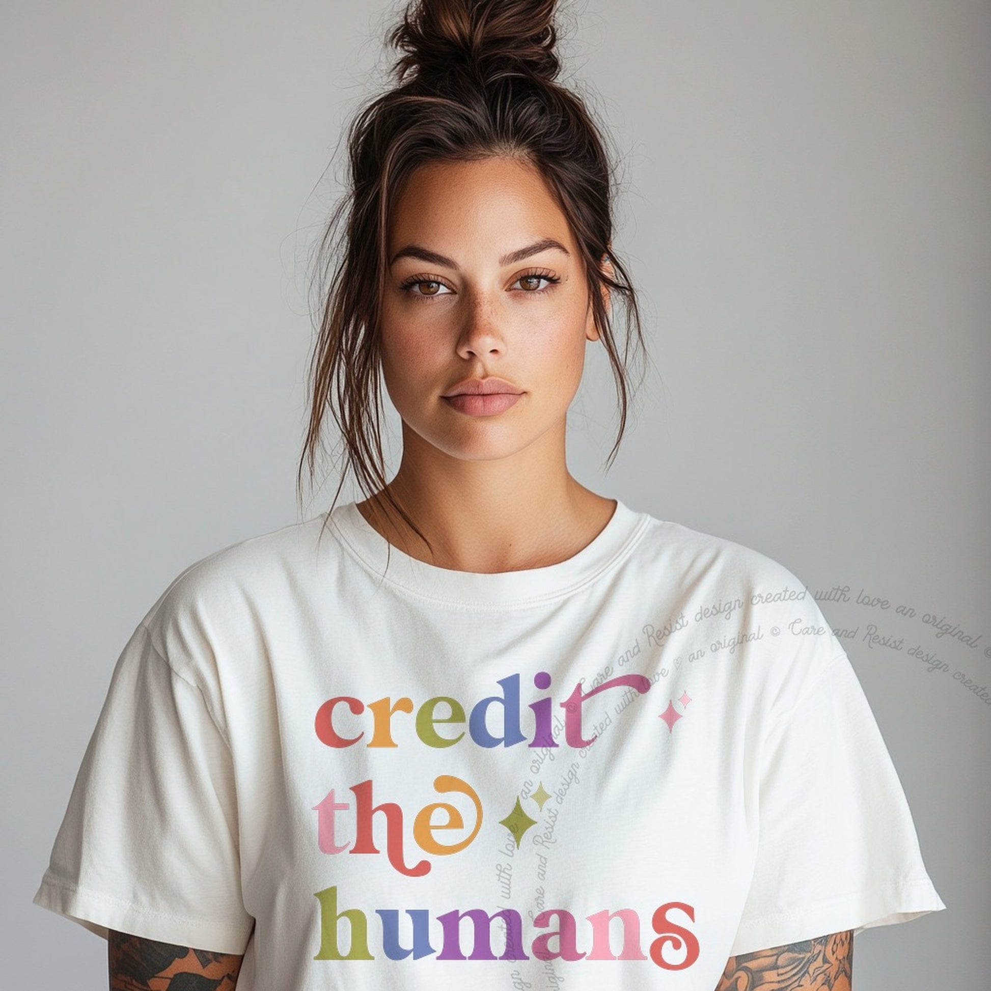 Credit the Humans Care & Resist rainbow Comfort Colors tee, White