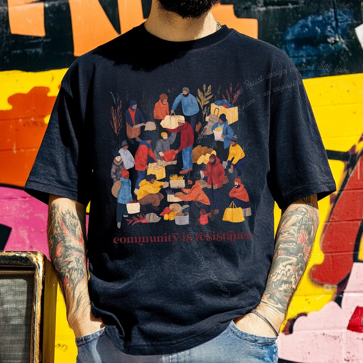 Community Is Resistance Harvest Care & Resist progressive t-shirt in Black