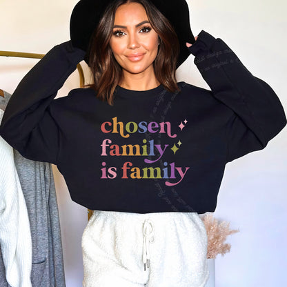 Chosen Family is Family Care & Resist Gildan crewneck sweatshirt in Black
