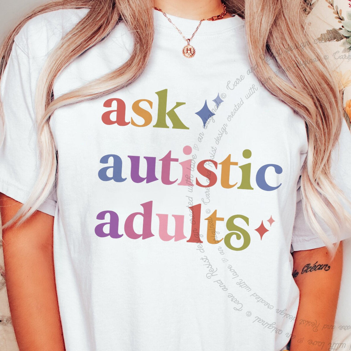 Ask Autistic Adults Care & Resist progressive t-shirt in White