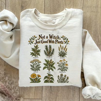 Not a Witch Just Good With Plants Care & Resist Gildan crewneck sweatshirt in Sand