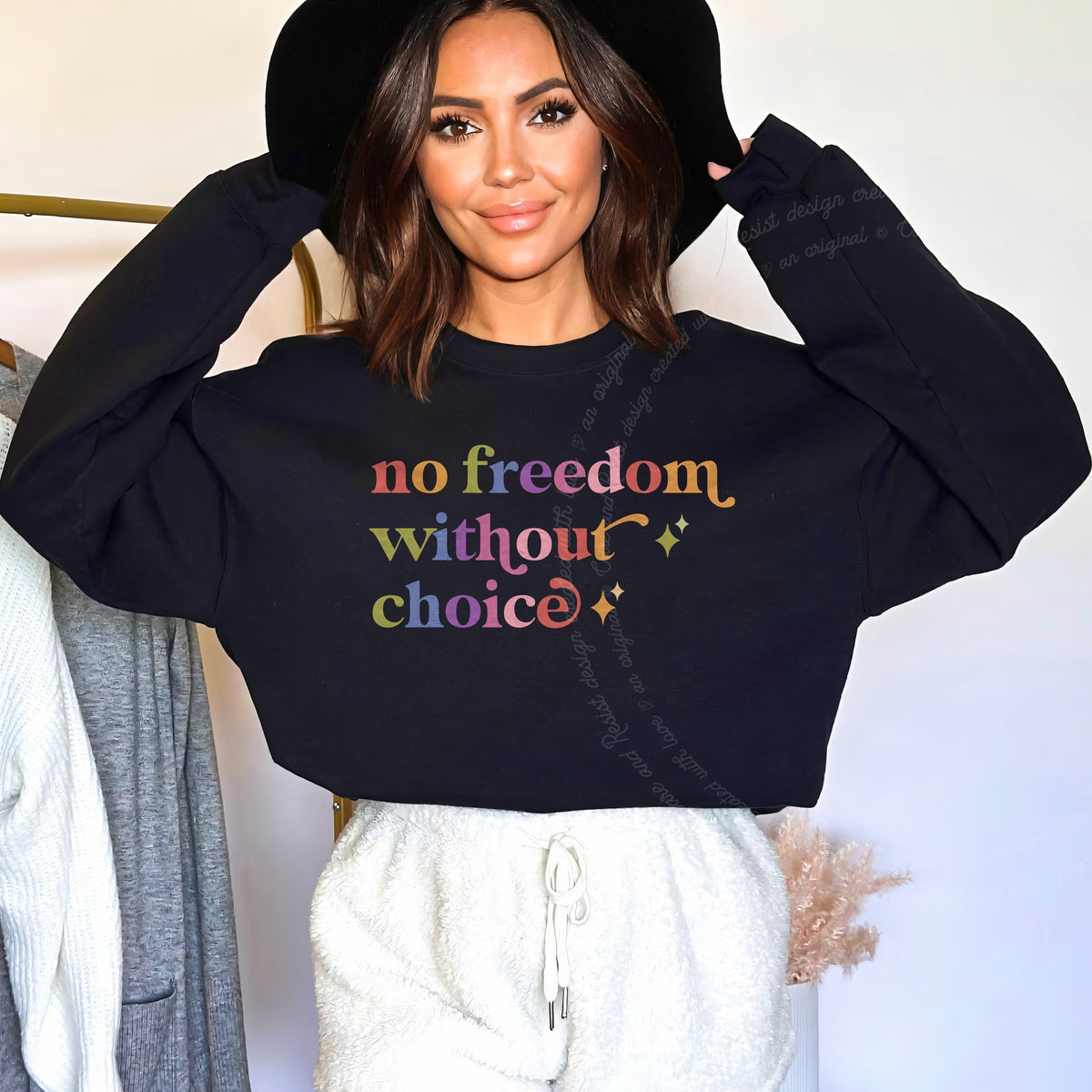 No Freedom Without Choice Care & Resist Gildan crewneck sweatshirt in Black