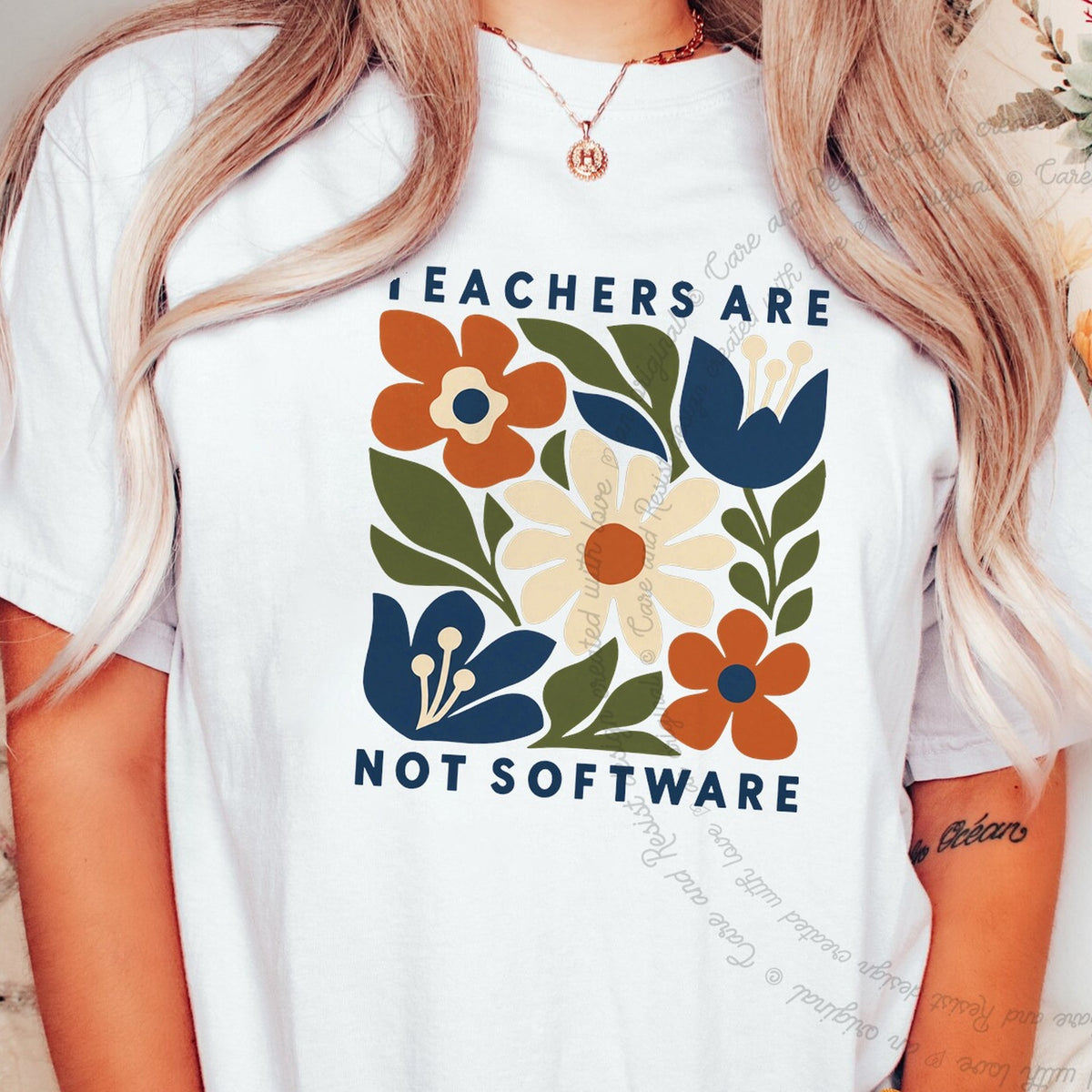 Teachers are not Software Cutout Care & Resist progressive t-shirt in White