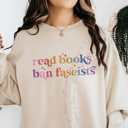 Read Books Ban Fascists Care & Resist Gildan crewneck sweatshirt in Sand