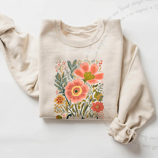 Foxtrot Delta Tango Care & Resist Gildan crewneck sweatshirt in Sand