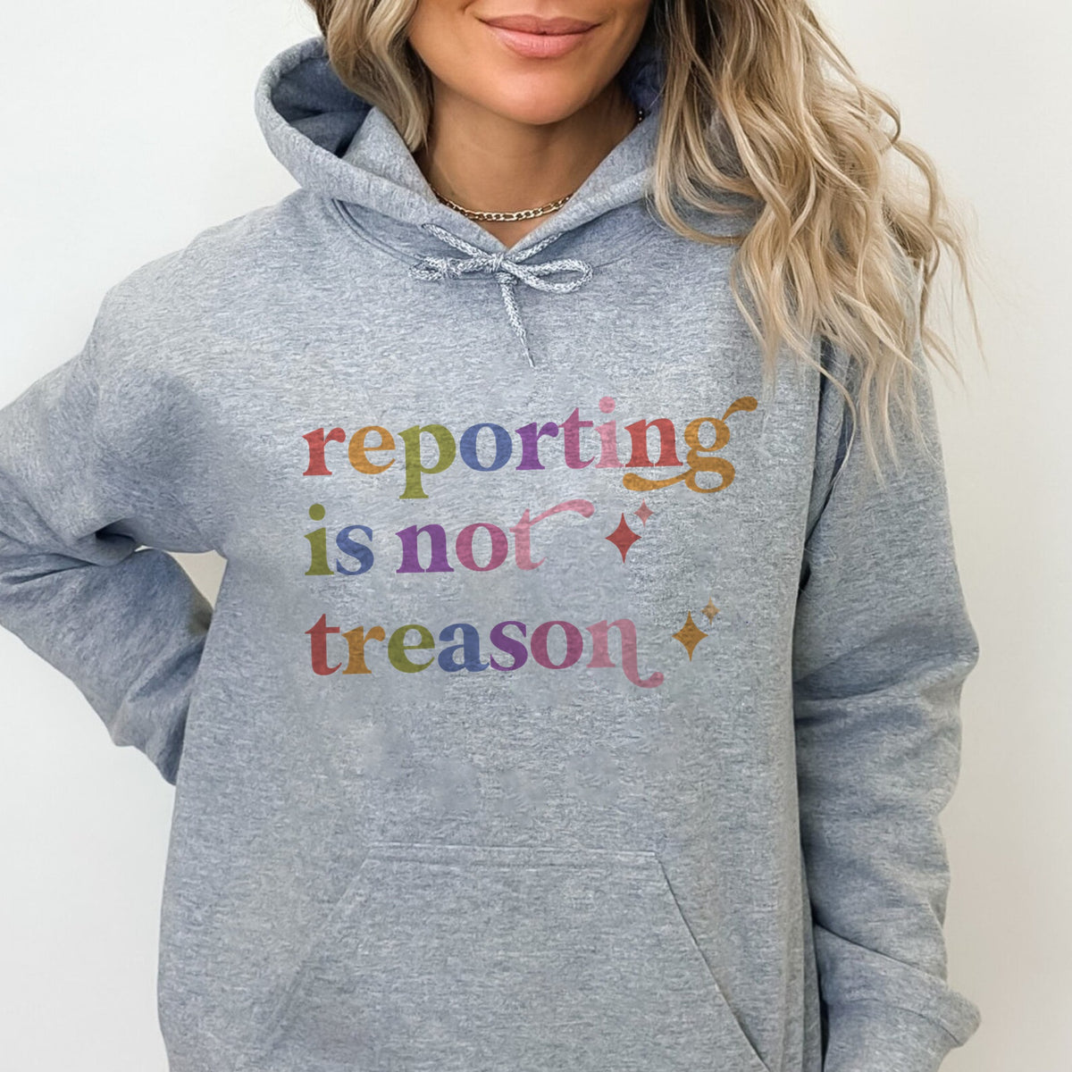 Reporting is not Treason Care & Resist Gildan hoodie in Sport Grey