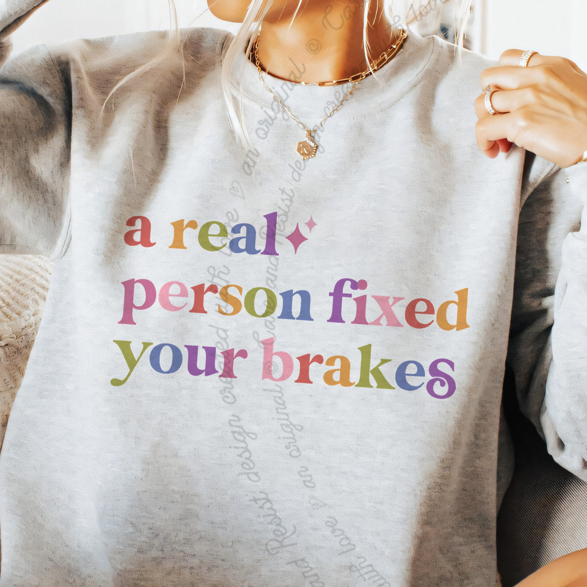 A Real Person Fixed Your Brakes Care & Resist Gildan crewneck sweatshirt in Sport Grey