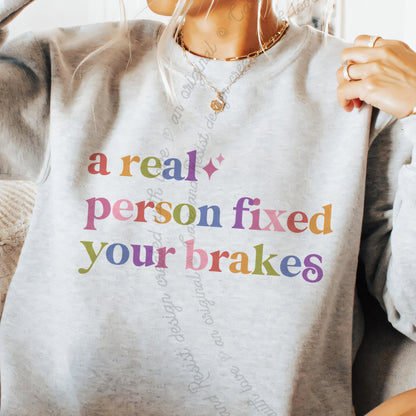 A Real Person Fixed Your Brakes Care & Resist Gildan crewneck sweatshirt in Sport Grey