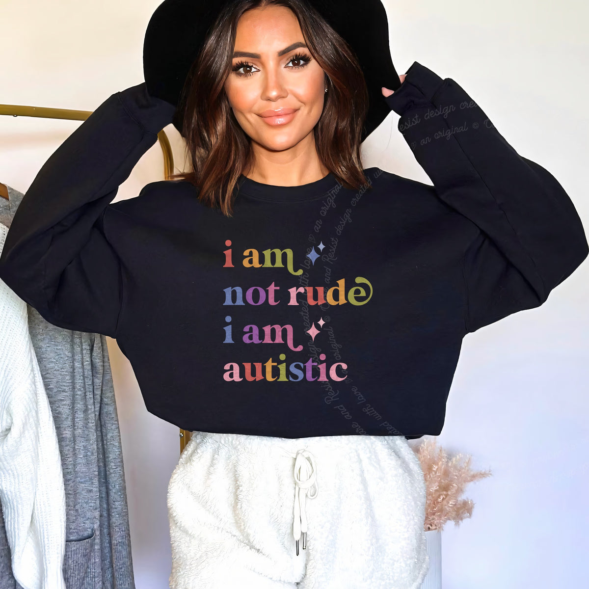 I Am not Rude I Am Autistic Care & Resist Gildan crewneck sweatshirt in Black