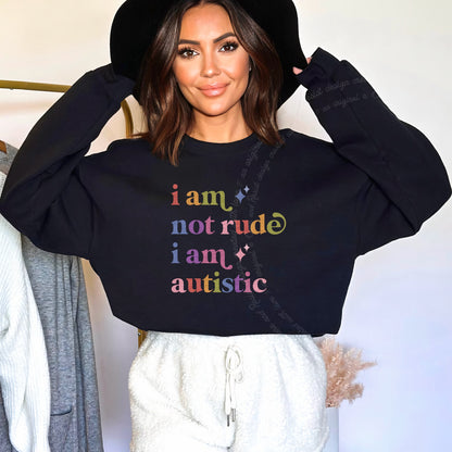 I Am not Rude I Am Autistic Care & Resist Gildan crewneck sweatshirt in Black