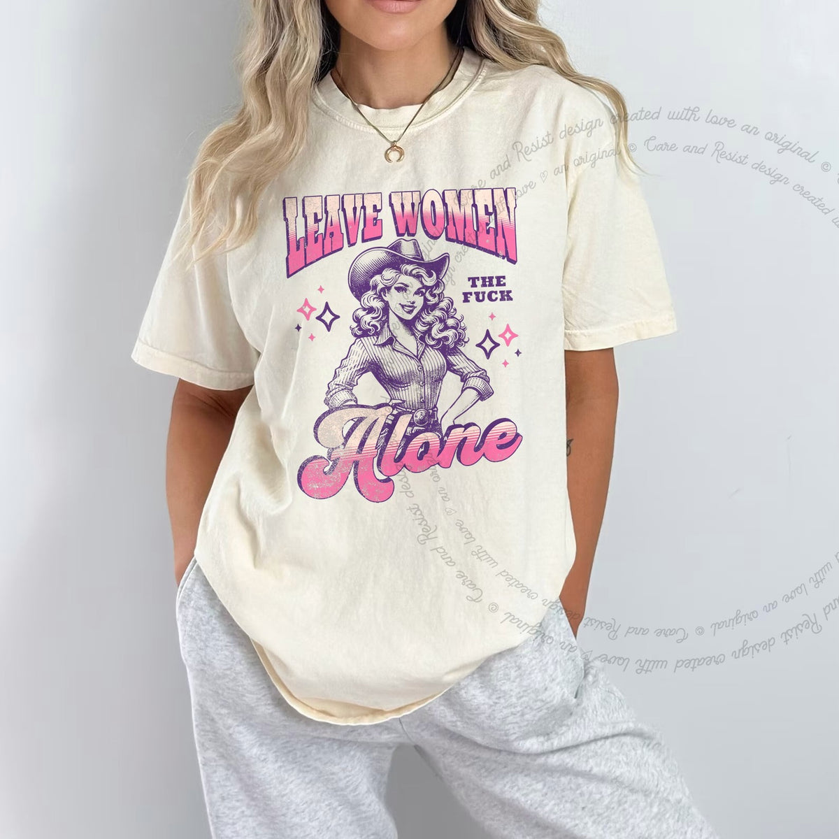 Leave Women the Fuck Alone Care & Resist progressive t-shirt in Ivory
