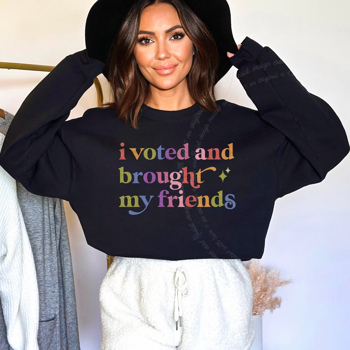 I Voted and Brought My Friends Care & Resist Gildan crewneck sweatshirt in Black