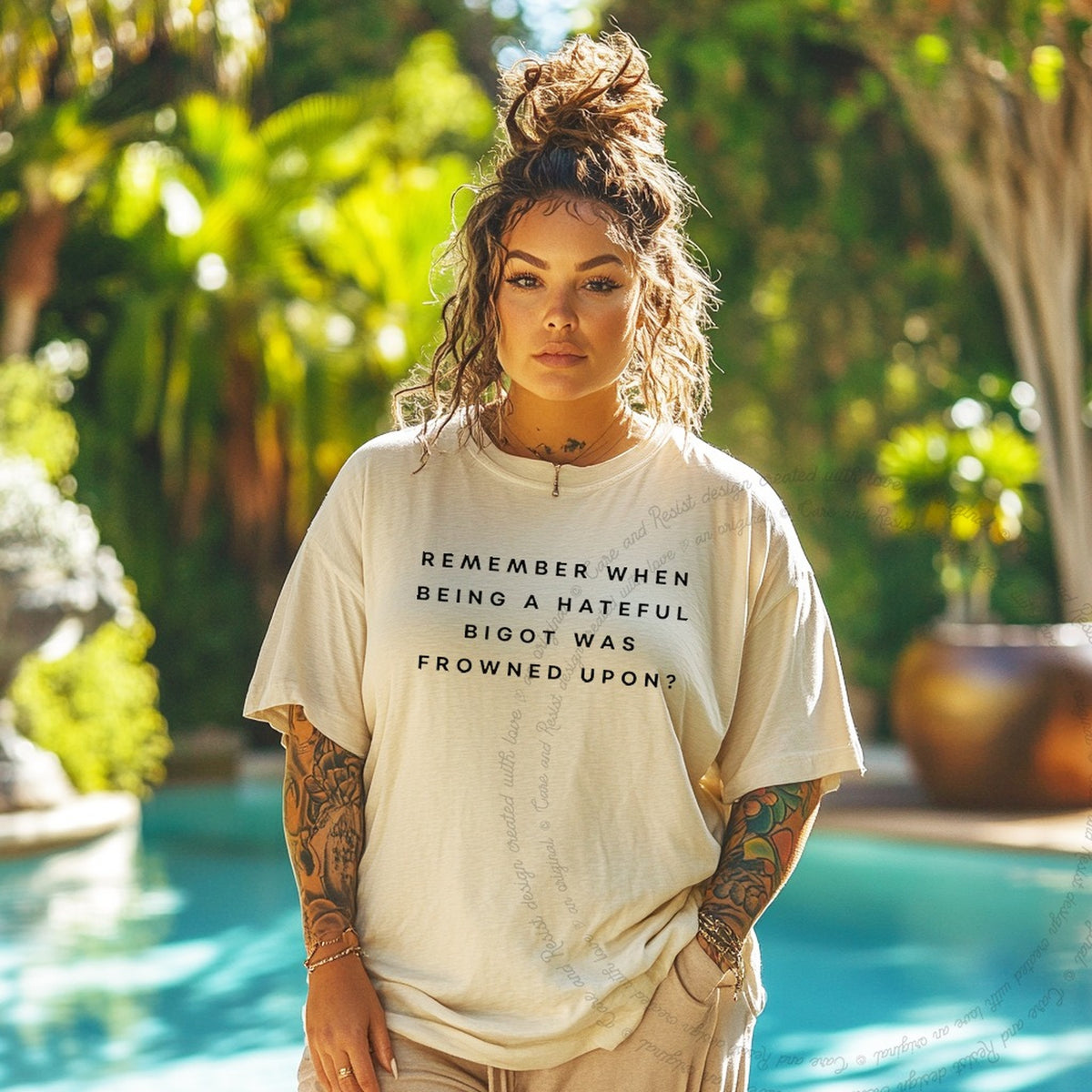 Remember When Being a Hateful Bigot Was Frowned Upon? Care & Resist progressive t-shirt in Ivory