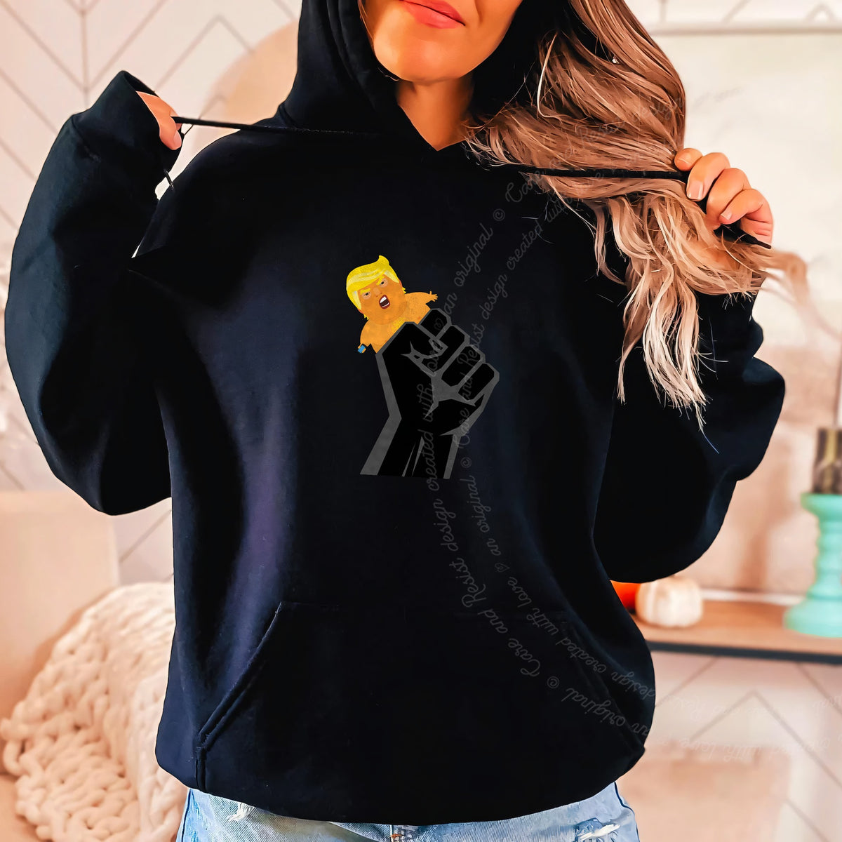 Resist Fist and Trump Blimp Care & Resist Gildan hoodie in Black