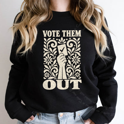Vote Them Out Ballot Linocut Care & Resist Gildan crewneck sweatshirt in Black