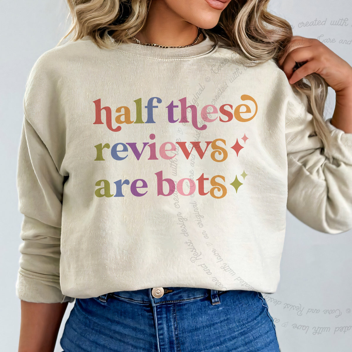 Half These Reviews are Bots Care & Resist Gildan crewneck sweatshirt in Sand