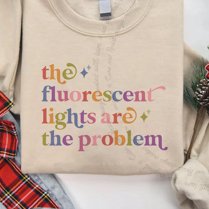 The Fluorescent Lights are the Problem Care & Resist Gildan crewneck sweatshirt in Sand