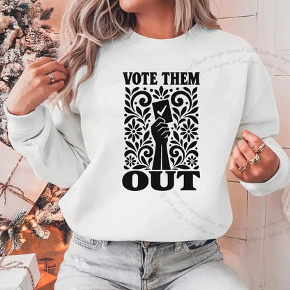 Vote Them Out Ballot Stencil Care & Resist Gildan crewneck sweatshirt in White