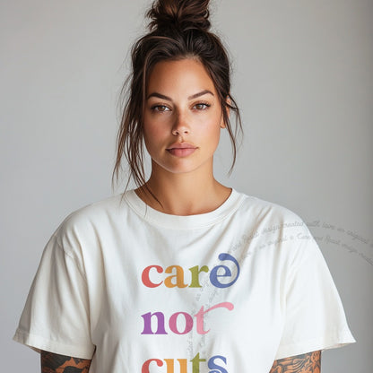 Care not Cuts Care & Resist rainbow Comfort Colors tee, White