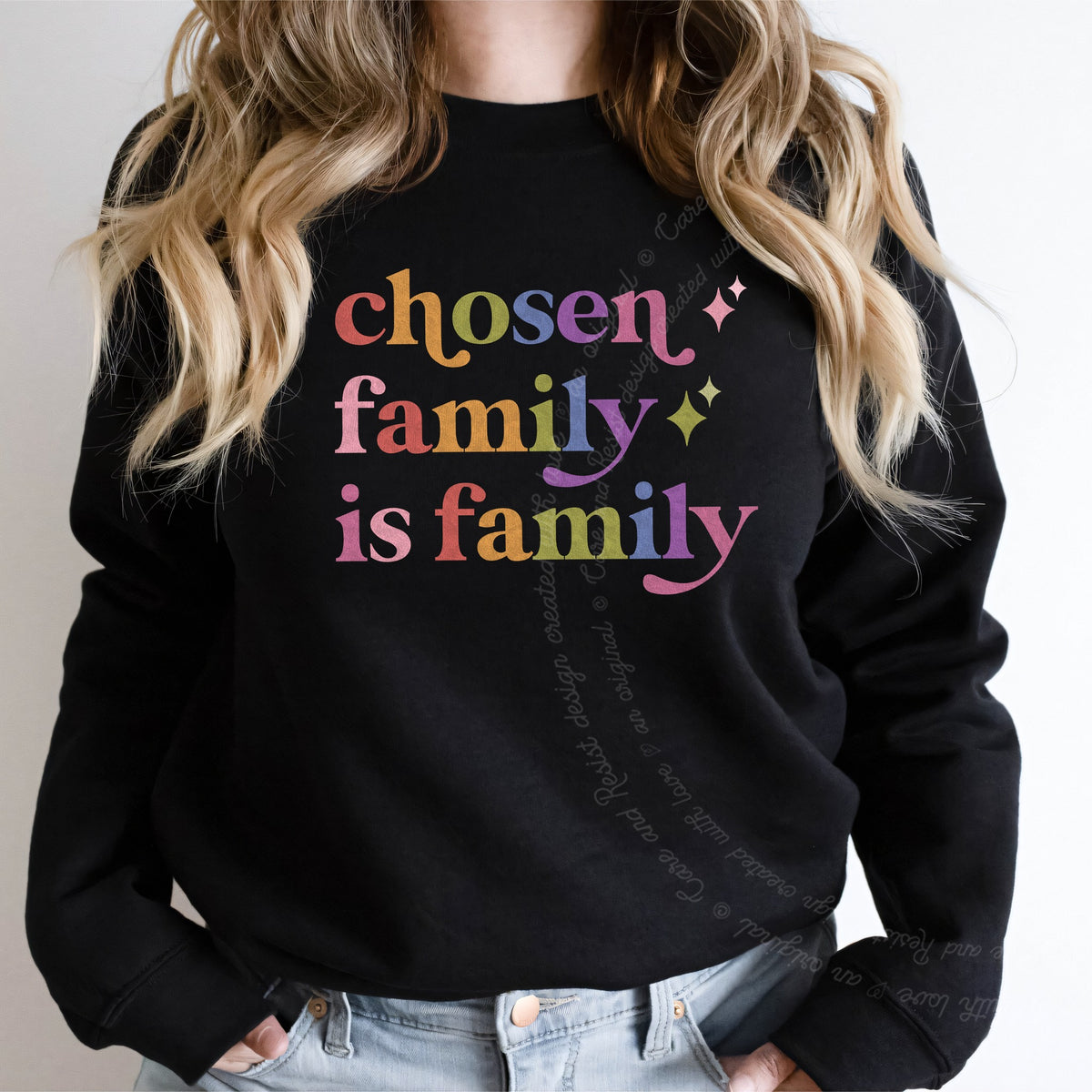 Chosen Family is Family Care & Resist Gildan crewneck sweatshirt in Black