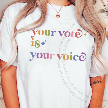 Your Vote is Your Voice Care & Resist rainbow Comfort Colors tee, White