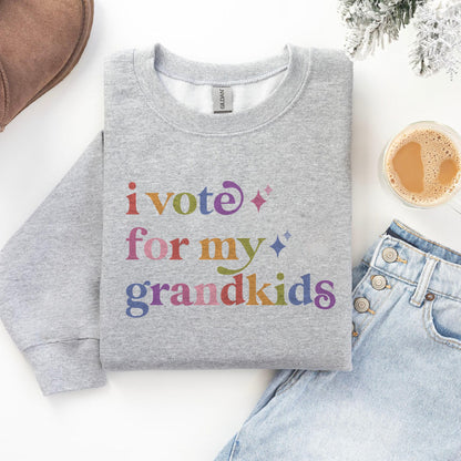 I Vote for My Grandkids Care & Resist Gildan crewneck sweatshirt in Sport Grey