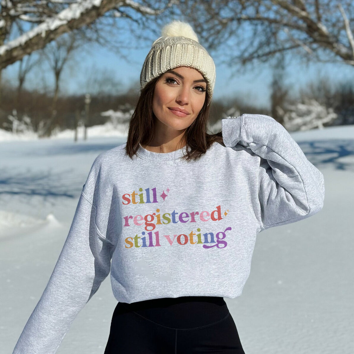 Still Registered Still Voting Care & Resist Gildan crewneck sweatshirt in Sport Grey