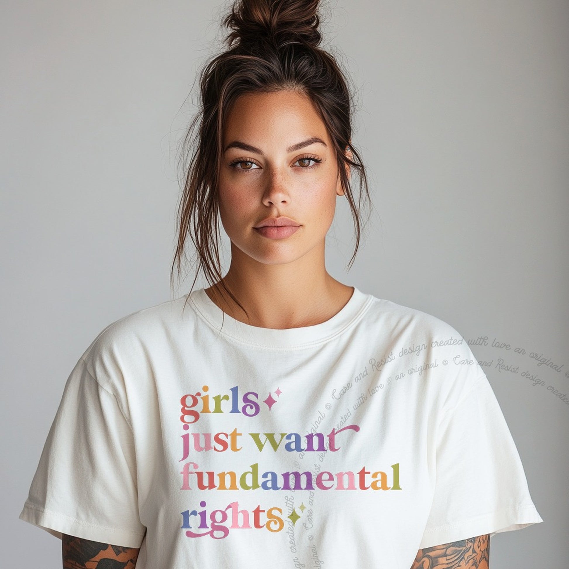Girls Just Want Fundamental Rights Care & Resist rainbow Comfort Colors tee, White