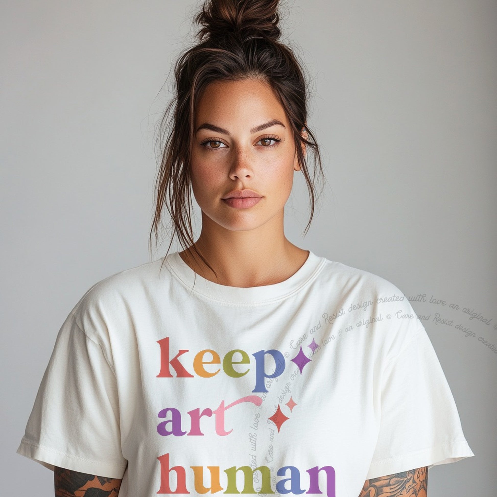 Keep Art Human Care & Resist rainbow Comfort Colors tee, White