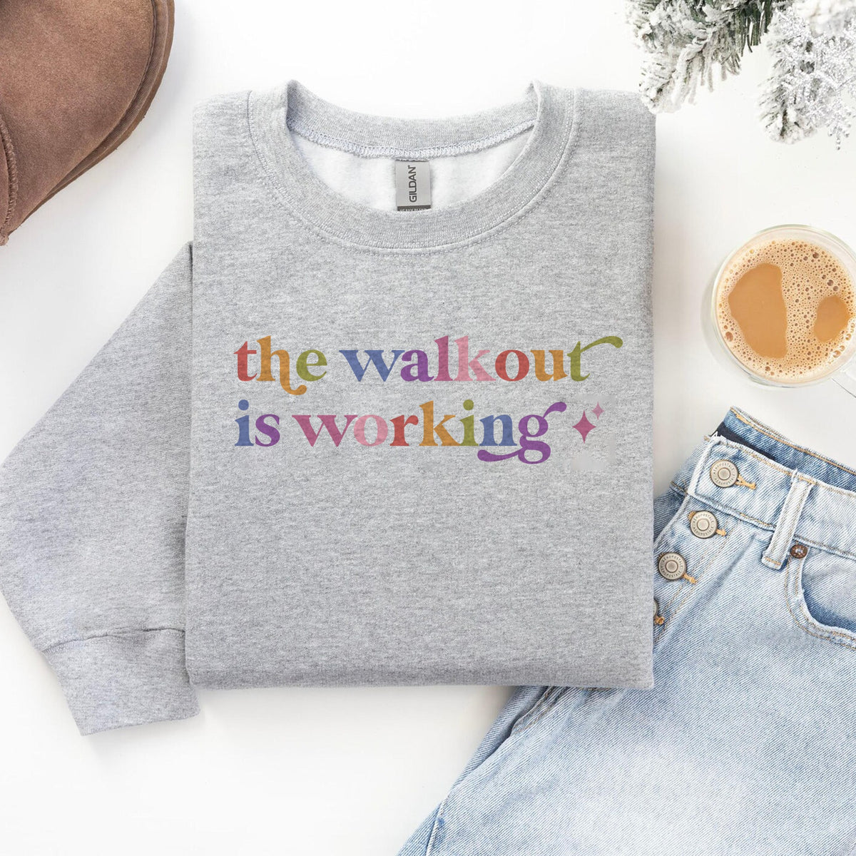 The Walkout is Working Care & Resist Gildan crewneck sweatshirt in Sport Grey
