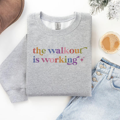The Walkout is Working Care & Resist Gildan crewneck sweatshirt in Sport Grey