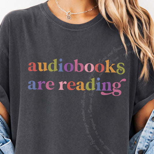 Audiobooks are Reading Care & Resist progressive t-shirt in Graphite