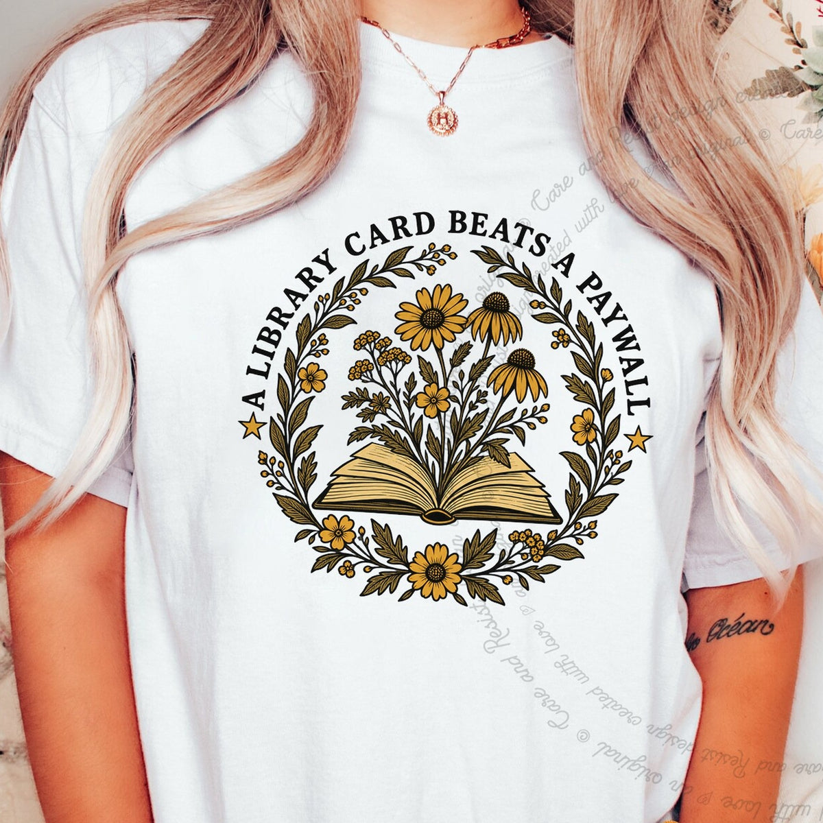 A Library Card Beats a Paywall Badge Care & Resist progressive t-shirt in White