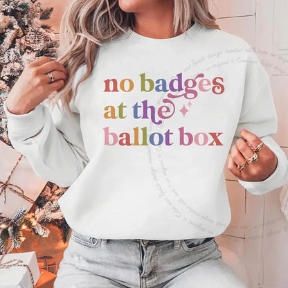 No Badges At the Ballot Box Care & Resist Gildan crewneck sweatshirt in White
