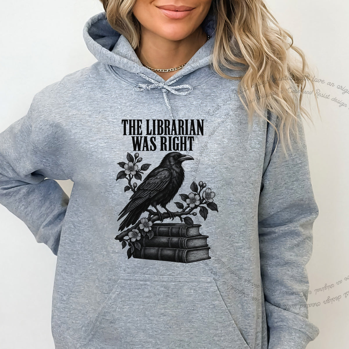 The Librarian Was Right Raven Care & Resist Gildan hoodie in Sport Grey