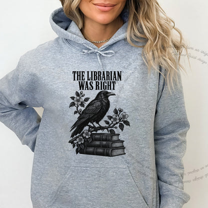 The Librarian Was Right Raven Care & Resist Gildan hoodie in Sport Grey