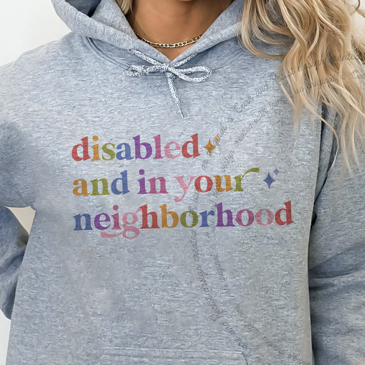 Disabled and in Your Neighborhood Care & Resist Gildan hoodie in Sport Grey