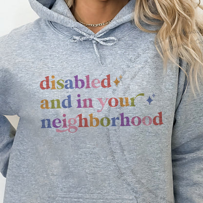Disabled and in Your Neighborhood Care & Resist Gildan hoodie in Sport Grey