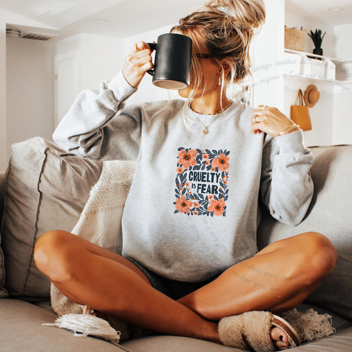Cruelty Is Fear Care & Resist Gildan crewneck sweatshirt in Sport Grey