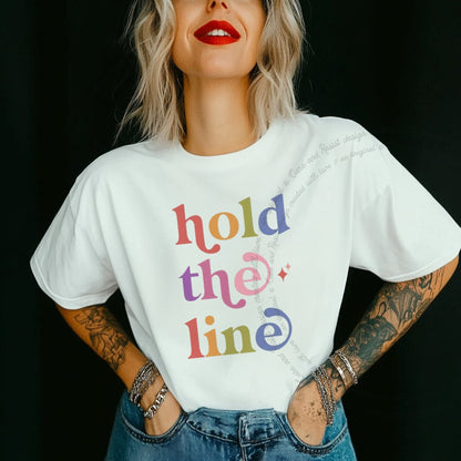 Hold the Line Care & Resist rainbow Comfort Colors tee, White