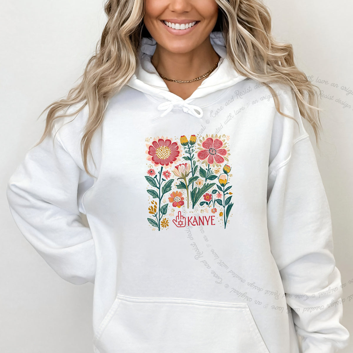 Middle Finger Kanye Care & Resist Gildan hoodie in White