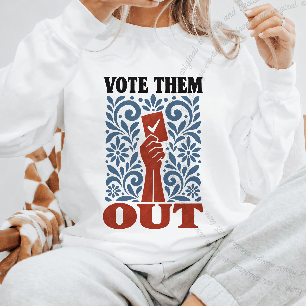 Vote Them Out Folk Ballot Care & Resist Gildan crewneck sweatshirt in White