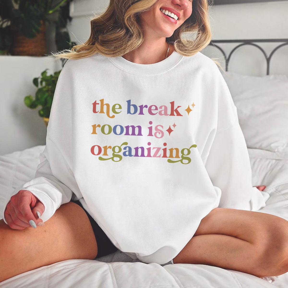 The Break Room is Organizing Care & Resist Gildan crewneck sweatshirt in White